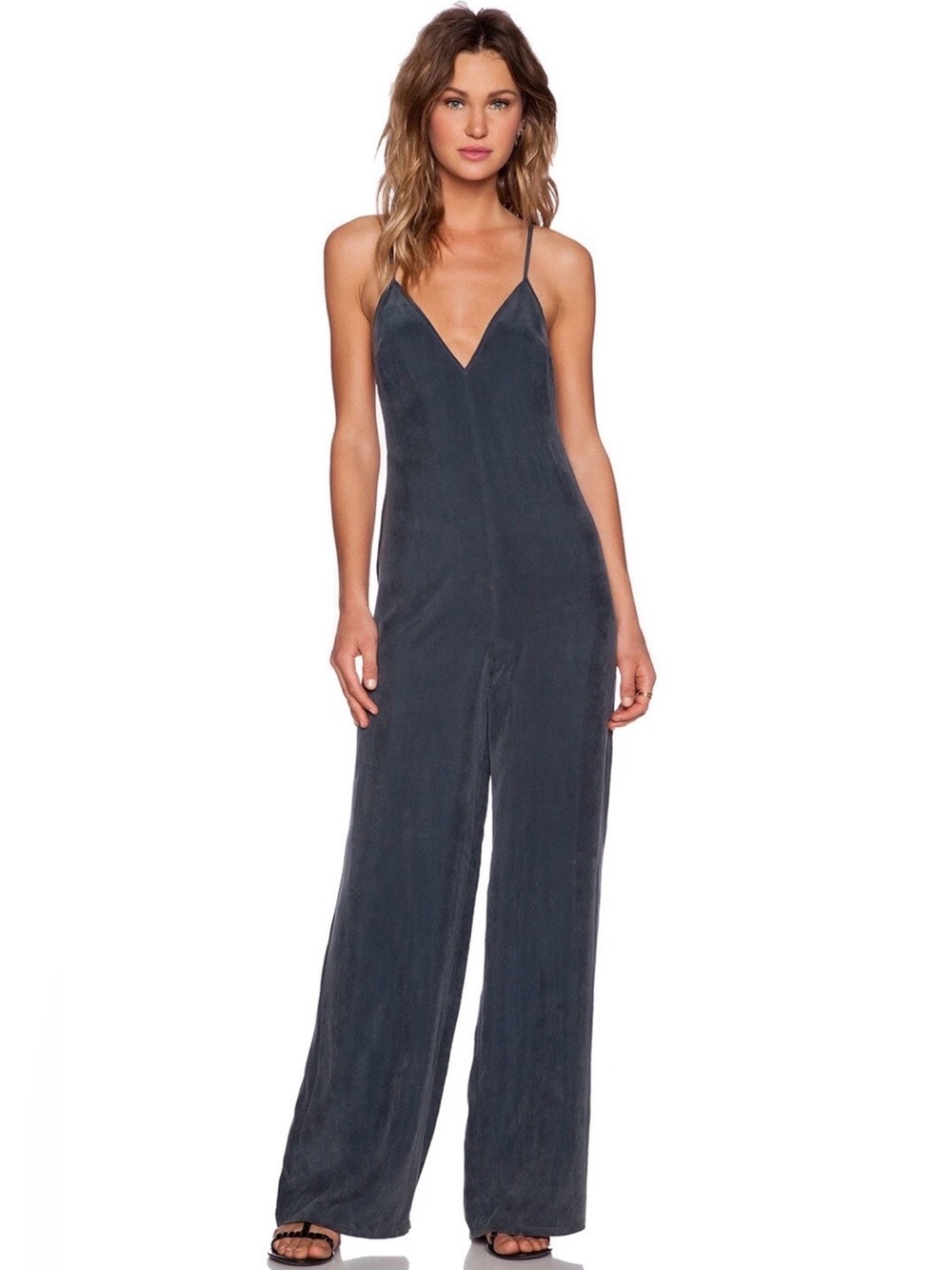 NBD Navy Gray Spaghetti Strap Wide Leg Low Back Jumpsuit S NWT